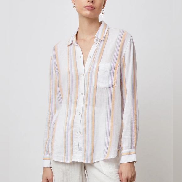 Rails Long Sleeve Linen Blend Charli Shirt - Merida Stripe - S - Picture 1 of 9